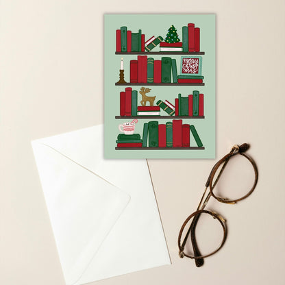 Festive Bookshelf Christmas Card | Bookish Greeting Cards