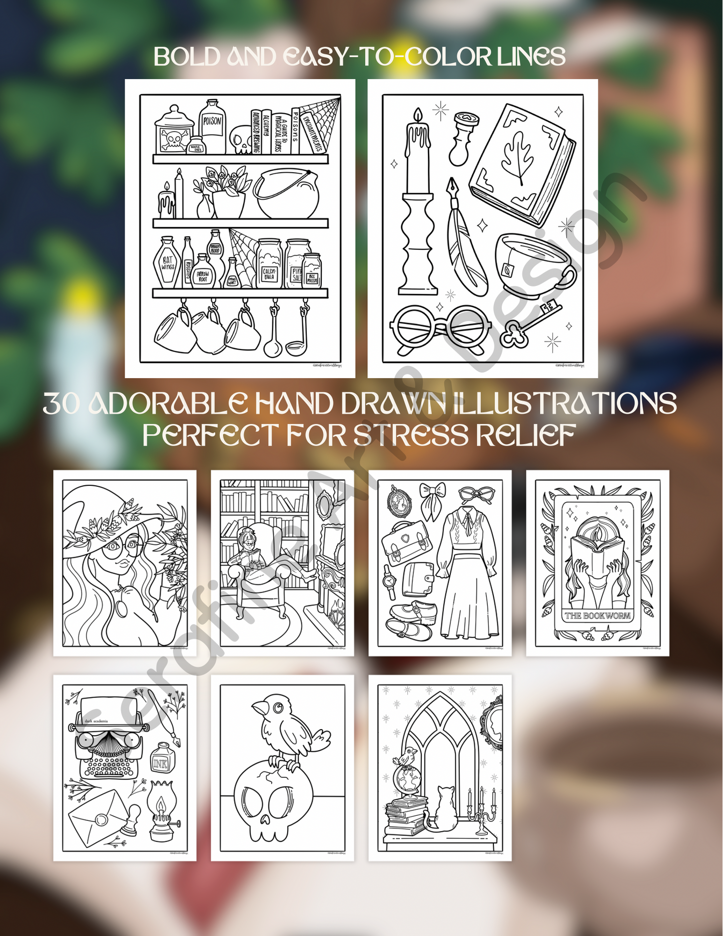 Ivy and Inkwells Dark Academia Coloring Book by Serafine Art and Design