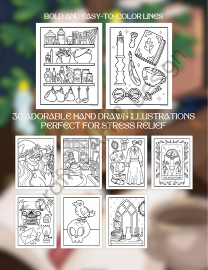 Ivy and Inkwells Dark Academia Coloring Book by Serafine Art and Design