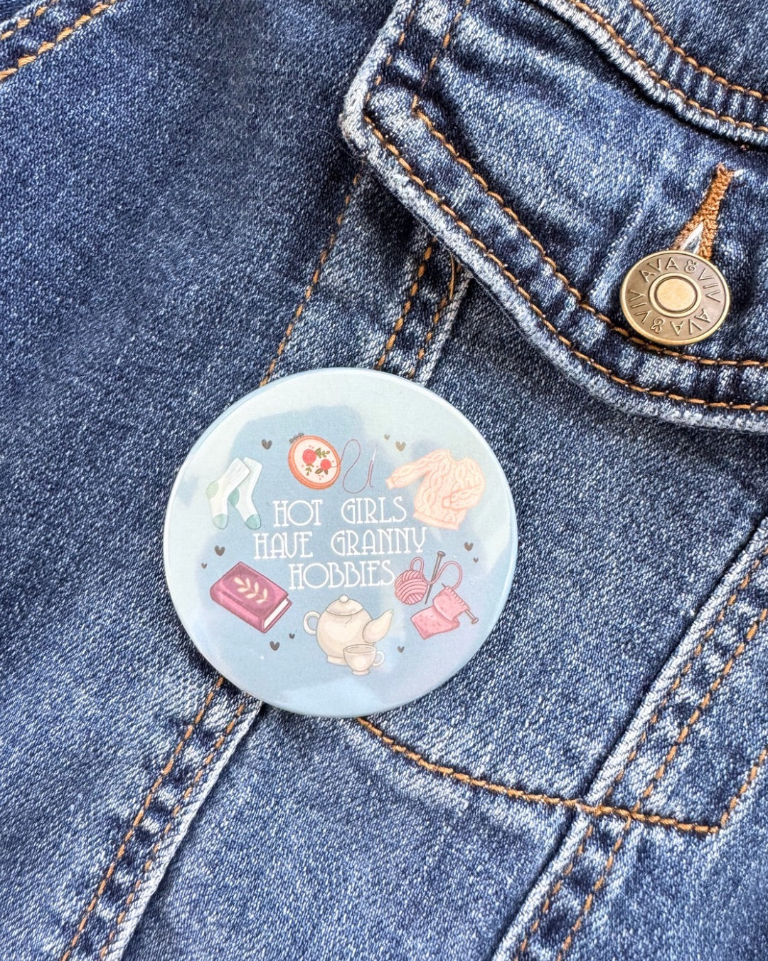 Hot Girls Have Granny Hobbies Pin | Bookish Pinback Button