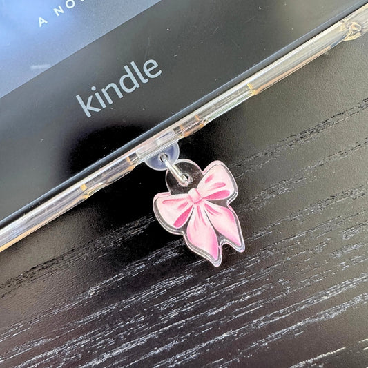 Pink Cottagecore Bow Kindle Charm | USB-C Dust Plug