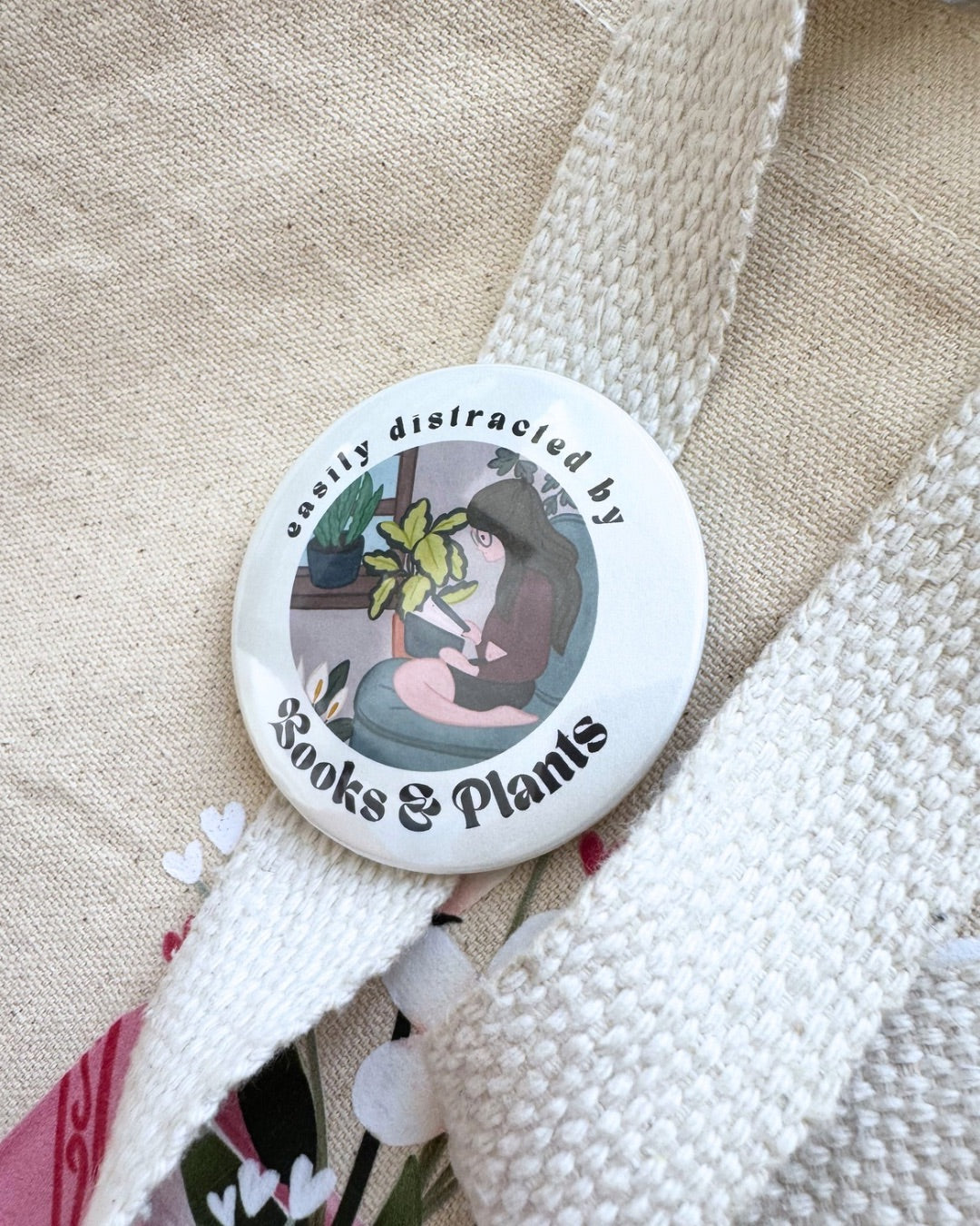 Easily Distracted By Books & Plants Pin | Bookish Pinback Button