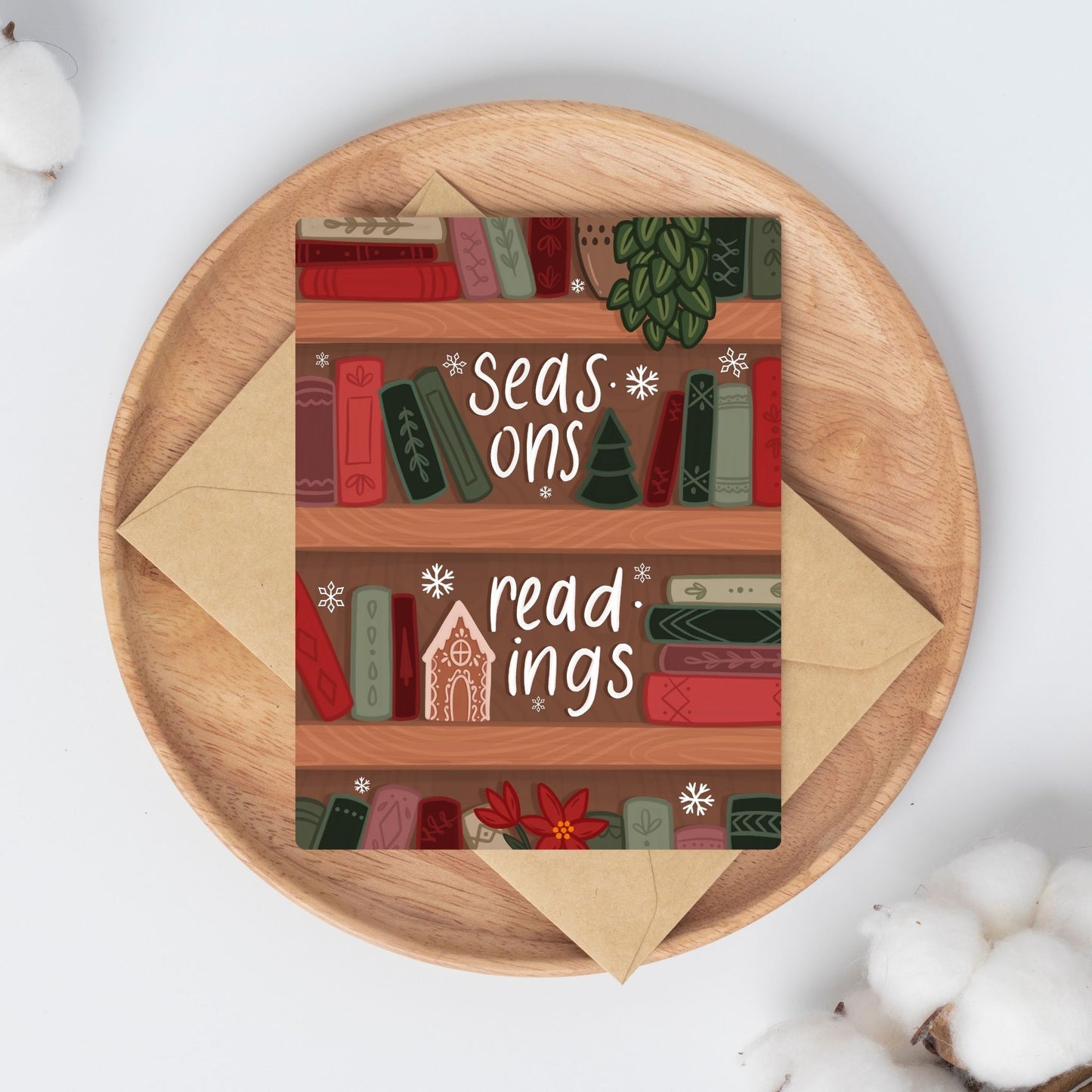 Seasons Readings Bookshelf Christmas Card | Bookish Greeting Cards