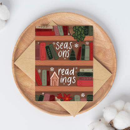 Seasons Readings Bookshelf Christmas Card | Bookish Greeting Cards