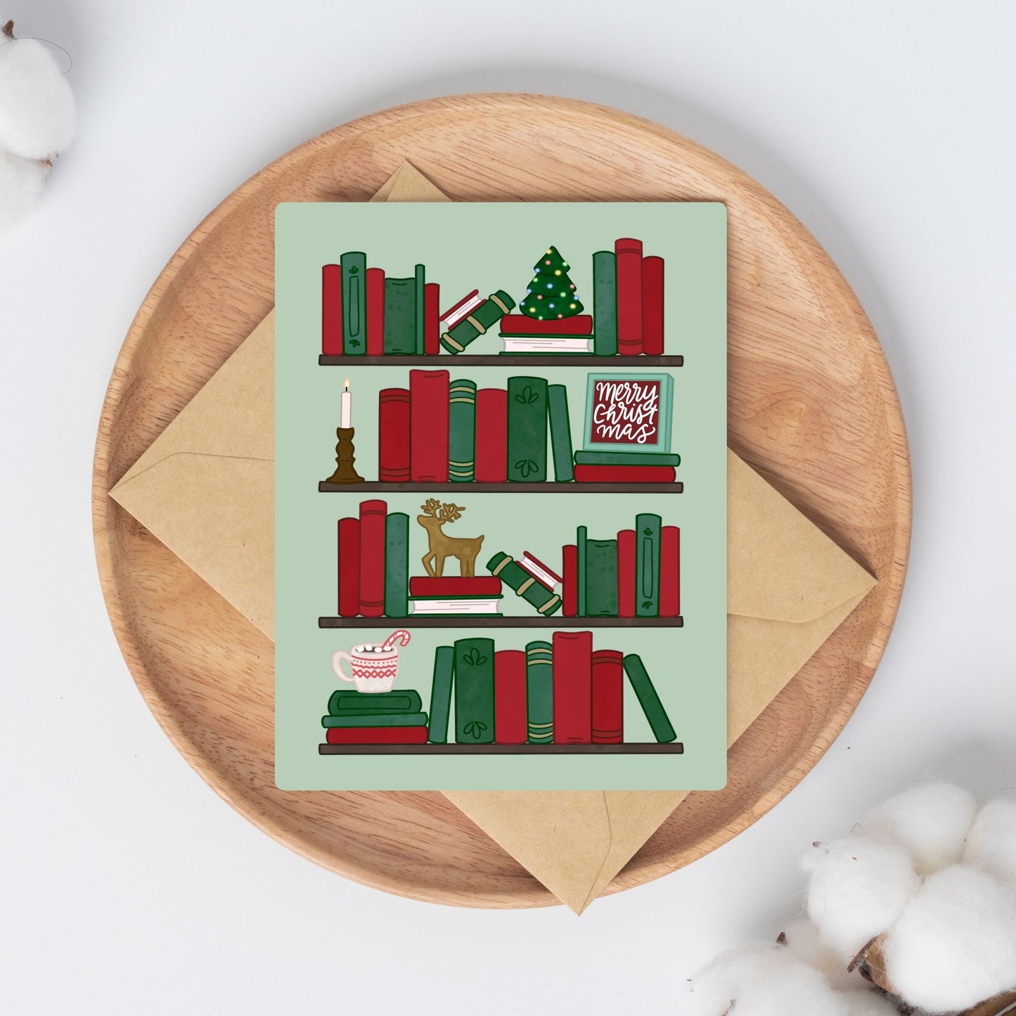 Festive Bookshelf Christmas Card | Bookish Greeting Cards