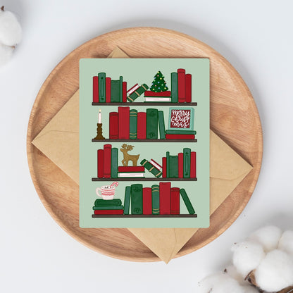Festive Bookshelf Christmas Card | Bookish Greeting Cards
