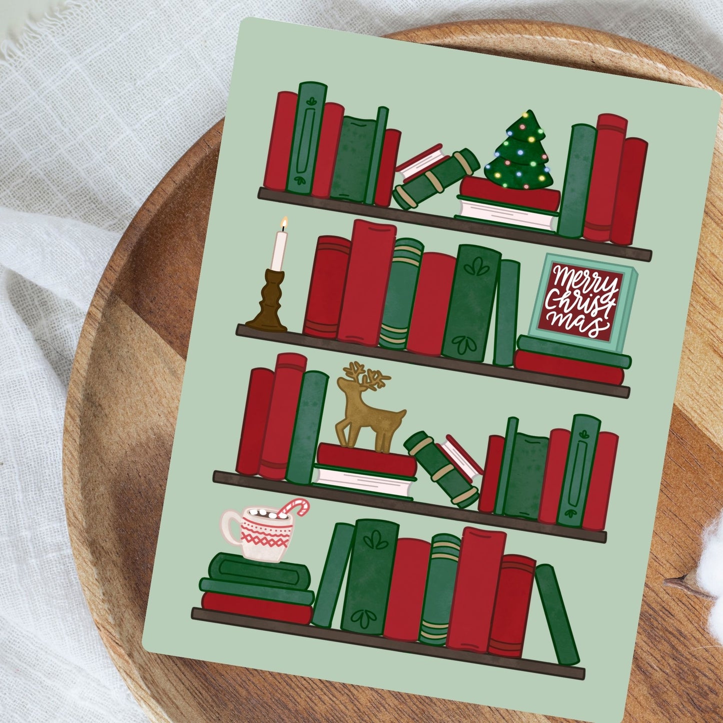 Festive Bookshelf Christmas Card | Bookish Greeting Cards
