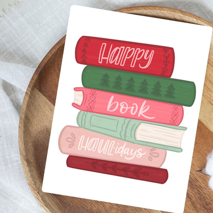 Happy Book Haul-idays Christmas Card | Bookish Greeting Cards