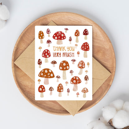 Thank You Very Mush Whimsical Mushroom Card | Bookish Greeting Cards