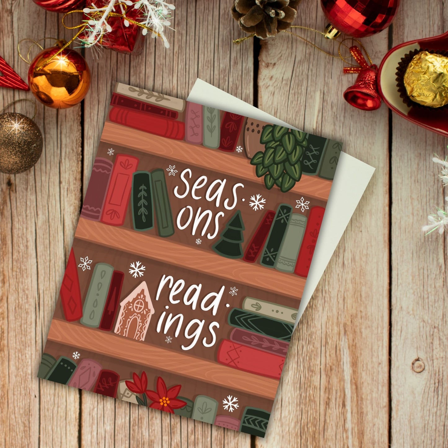 Seasons Readings Bookshelf Christmas Card | Bookish Greeting Cards