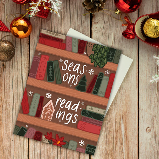 Seasons Readings Bookshelf Christmas Card | Bookish Greeting Cards