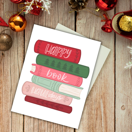 Happy Book Haul-idays Christmas Card | Bookish Greeting Cards