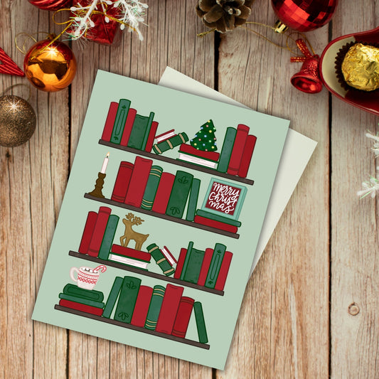 Festive Bookshelf Christmas Card | Bookish Greeting Cards
