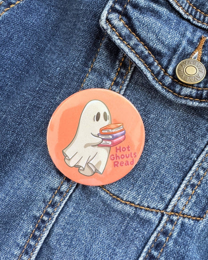 Hot Ghouls Read Pin | Bookish Ghost Pinback Button