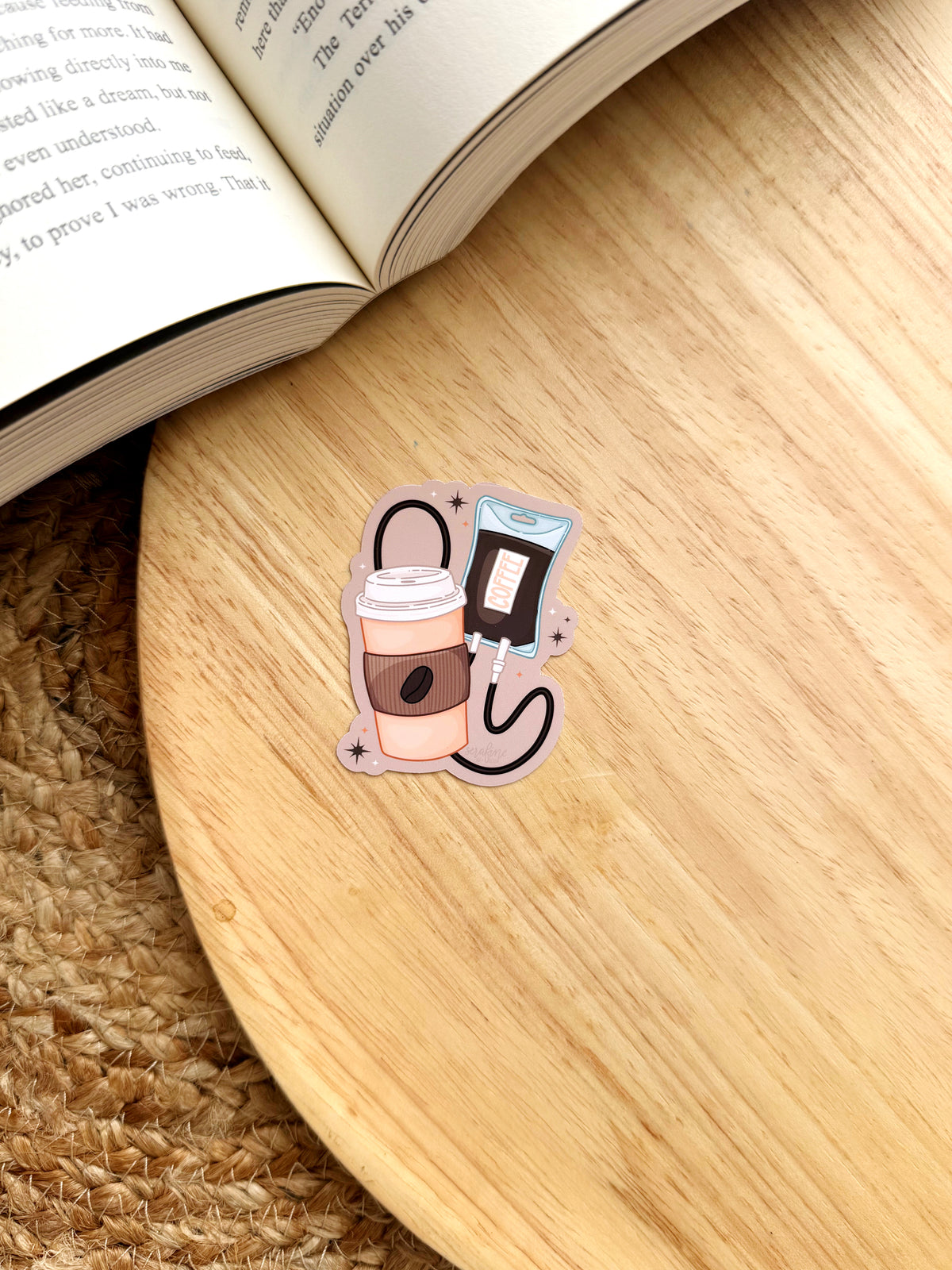 Coffee in an IV Cozy Small Town Bookish Sticker