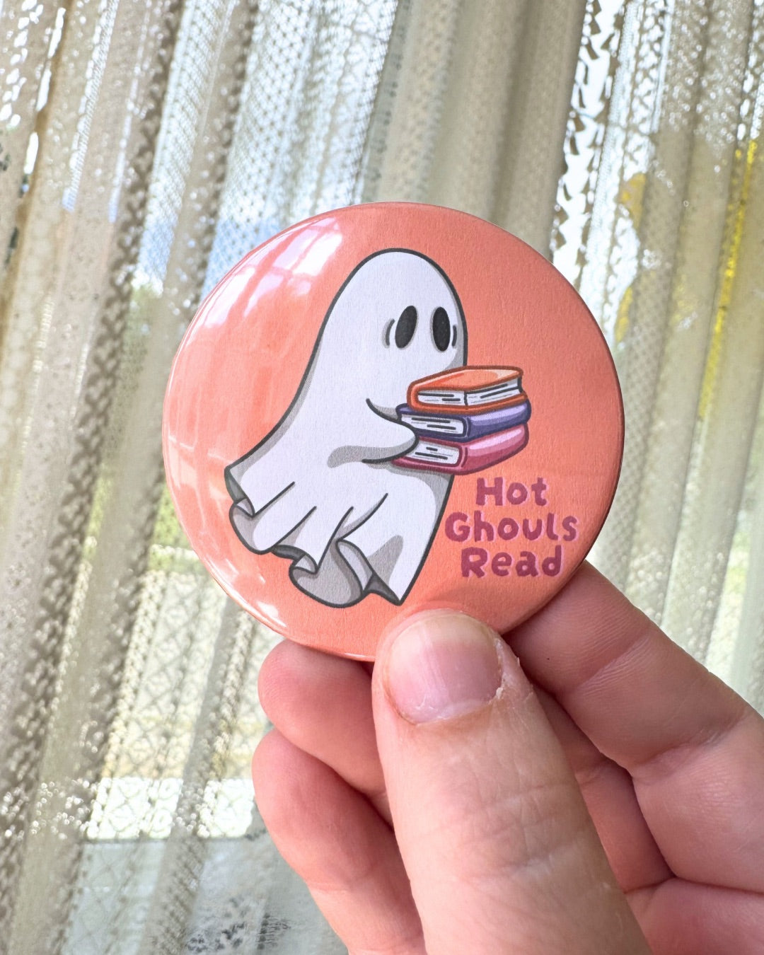 Hot Ghouls Read Pin | Bookish Ghost Pinback Button