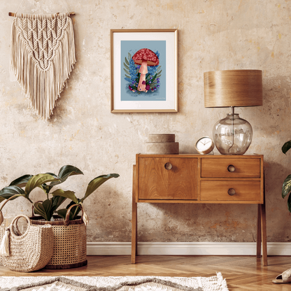Blue Mushroom Art Print | Bookshelf Decor | Homestead Decor - Serafine Art & Design - 