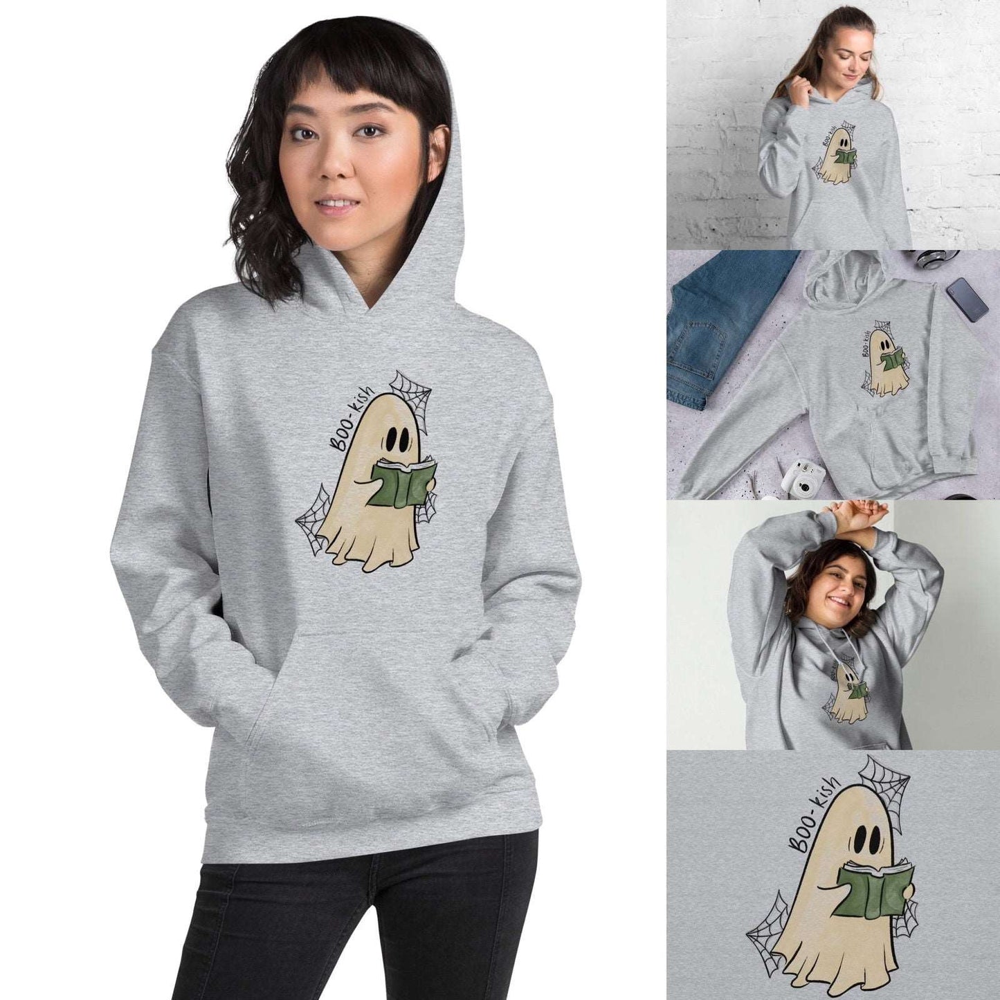 Boo-kish Ghost Unisex Hoodie | Bookish Halloween Merch - Serafine Art & Design - 