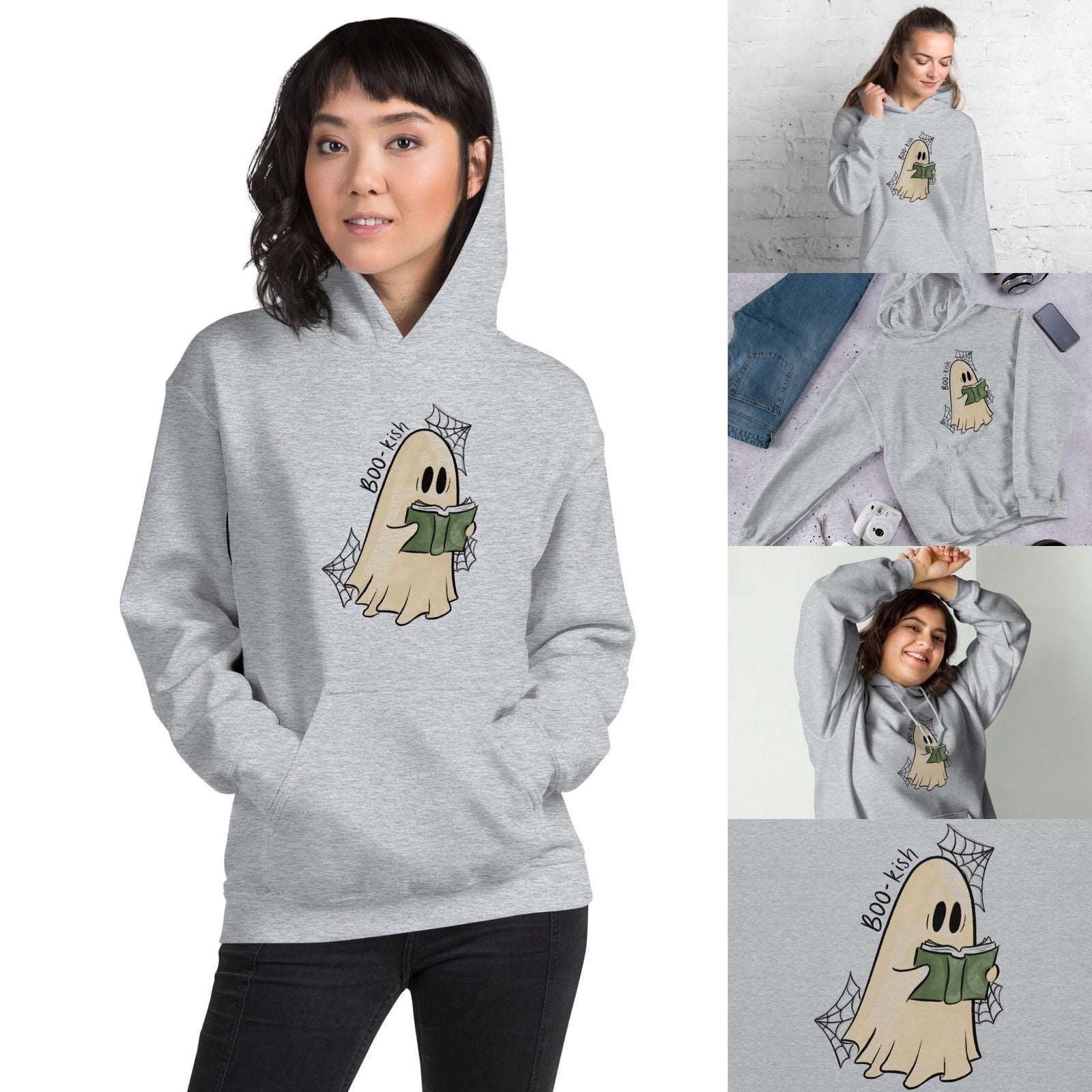 Boo-kish Ghost Unisex Hoodie | Bookish Halloween Merch - Serafine Art & Design - 