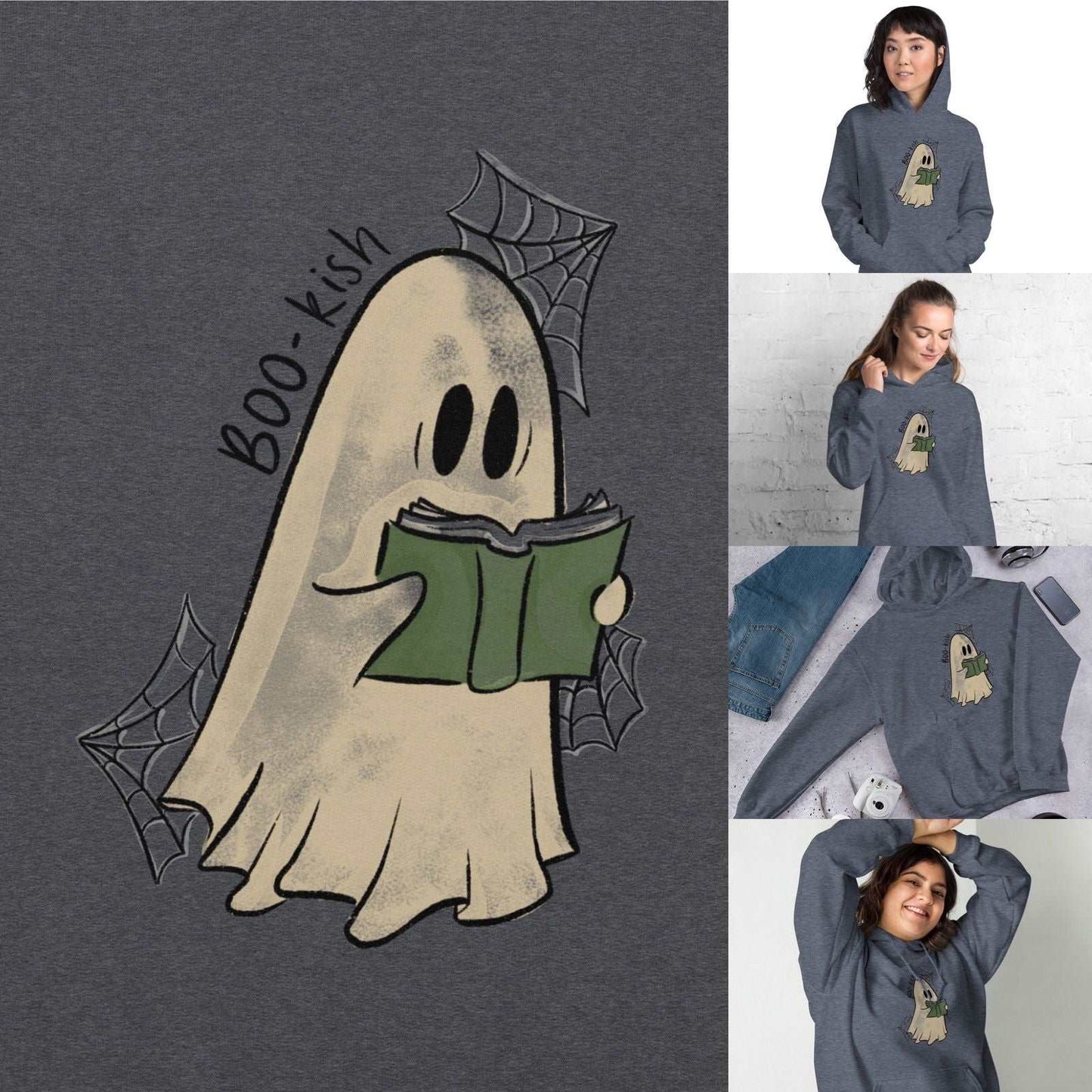 Boo-kish Ghost Unisex Hoodie | Bookish Halloween Merch - Serafine Art & Design - 