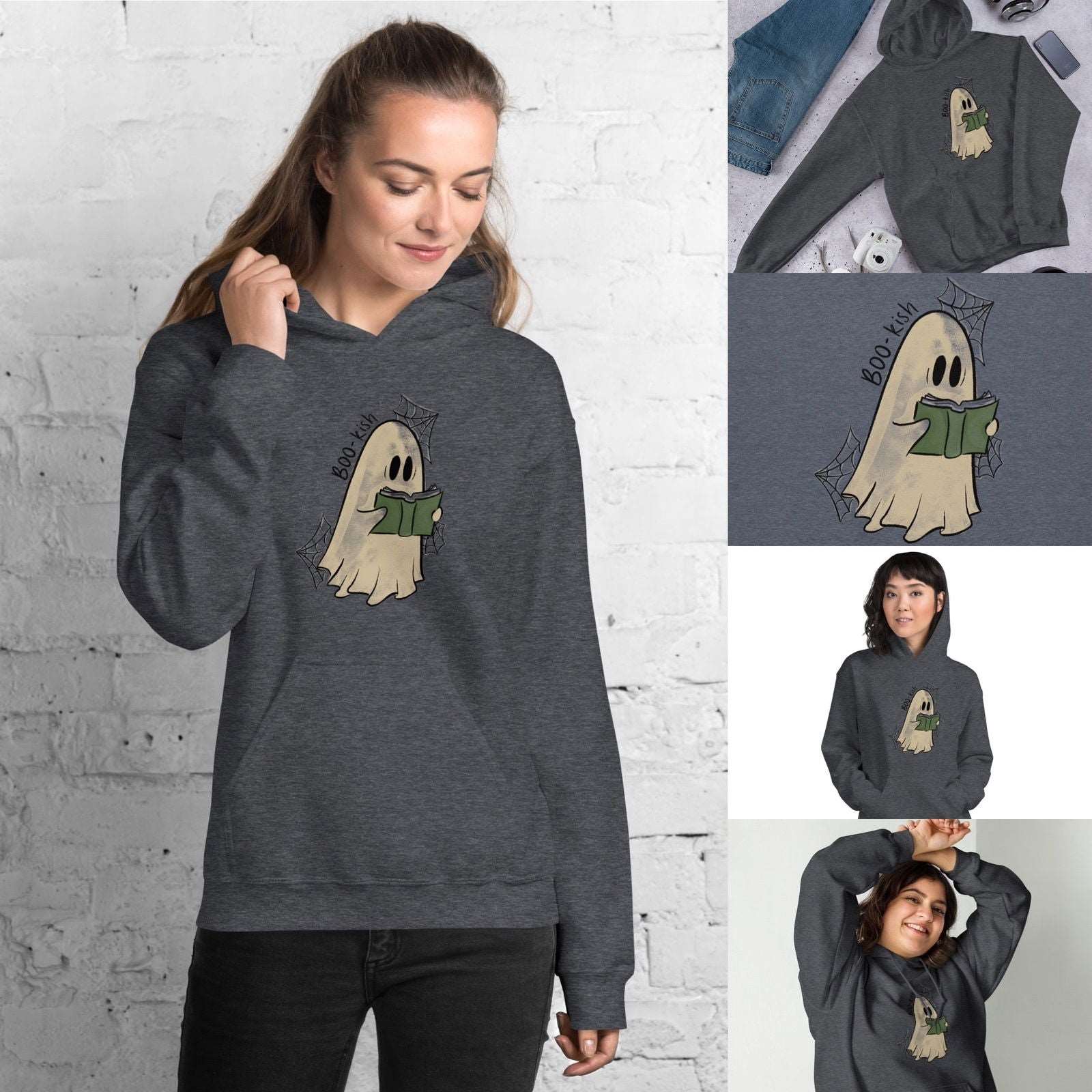 Boo-kish Ghost Unisex Hoodie | Bookish Halloween Merch - Serafine Art & Design - 