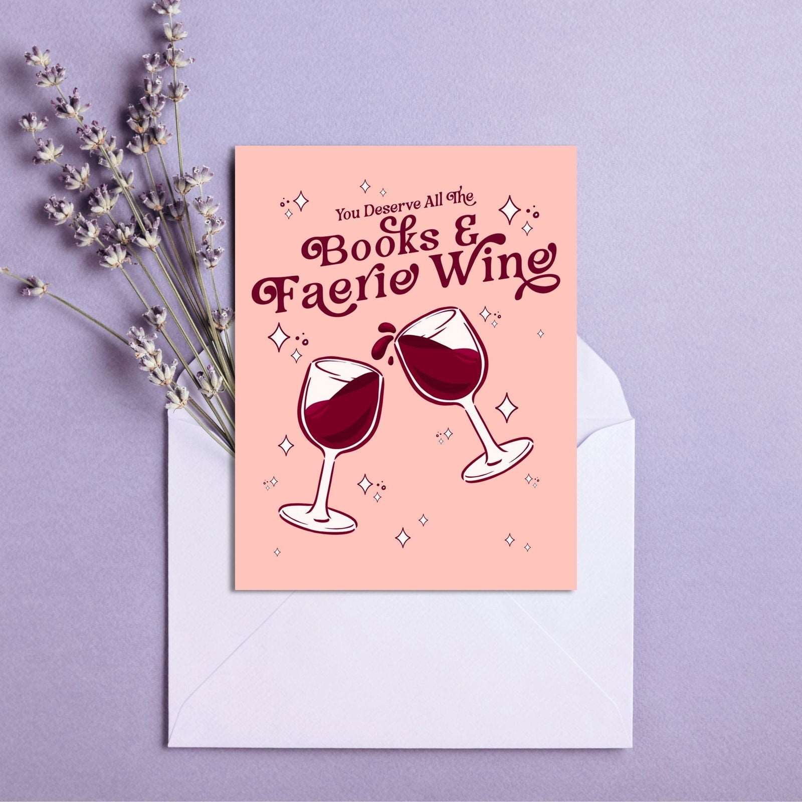 Books and Faerie Wine Birthday Card | Bookish Greeting Cards - Serafine Art & Design - 