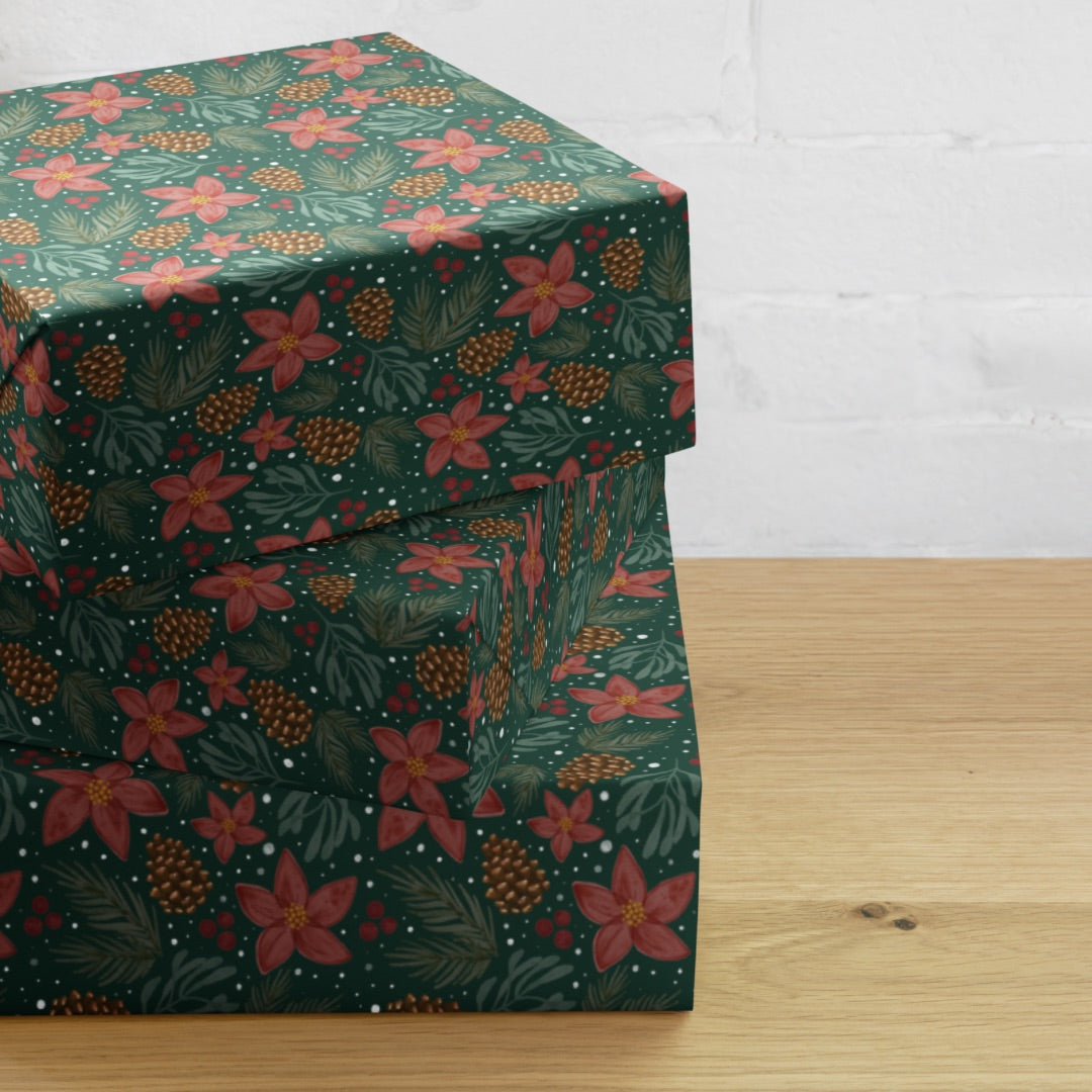 Holiday Forest Floral Hand-Illustrated Wrapping Paper