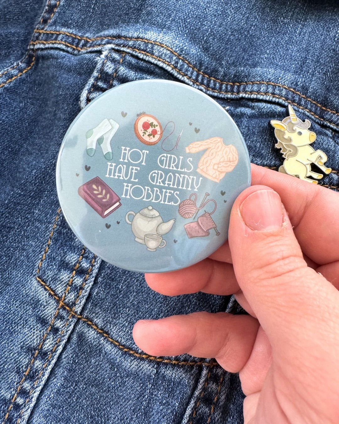 Hot Girls Have Granny Hobbies Pin | Bookish Pinback Button
