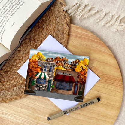 Coffee and Bookstore Date Just Because Card | Bookish Greeting Cards - Serafine Art & Design - 
