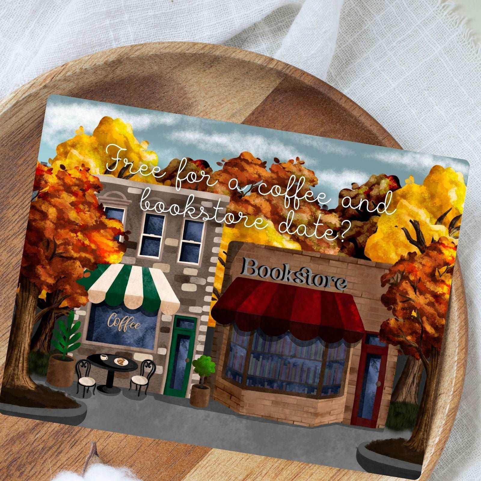 Coffee and Bookstore Date Just Because Card | Bookish Greeting Cards - Serafine Art & Design - 