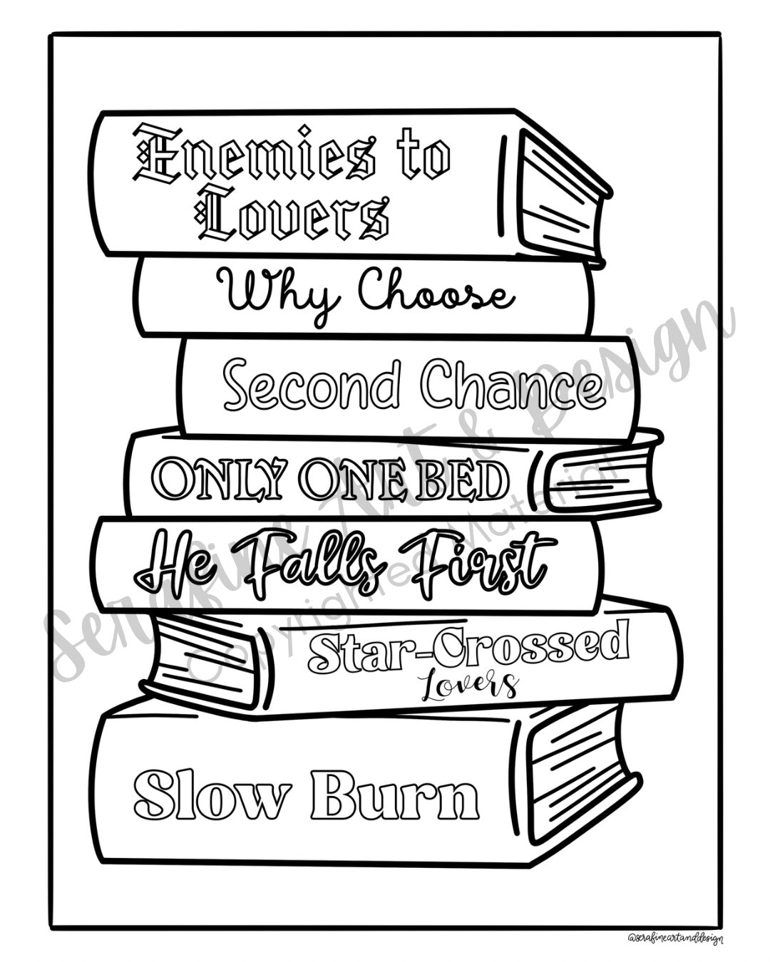 Diaries & Desire: A Dark Romance Coloring Book For Book Lovers by Serafine Art & Design