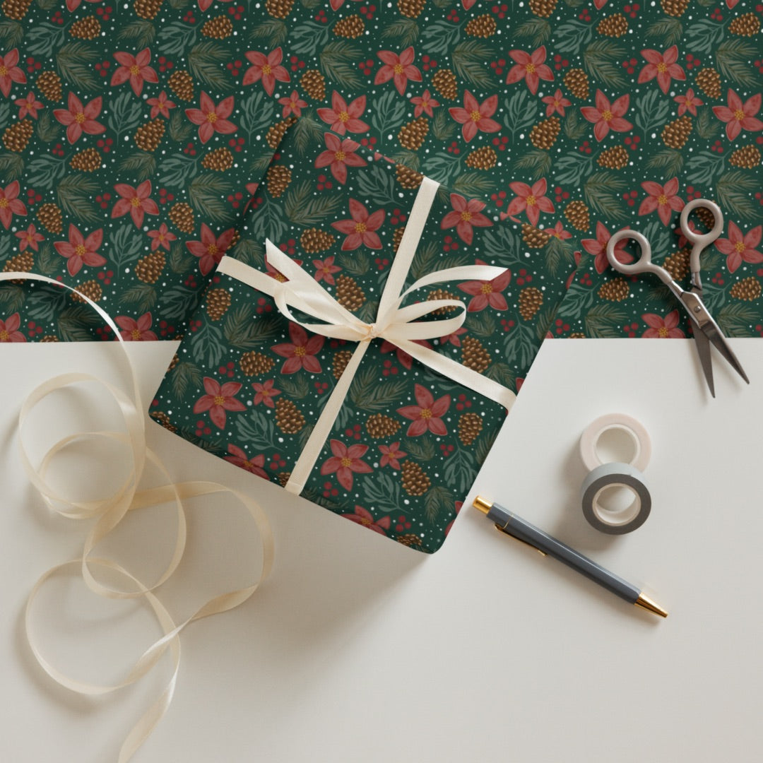 Holiday Forest Floral Hand-Illustrated Wrapping Paper