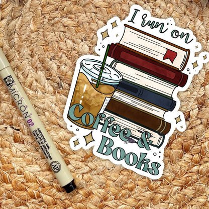 I Run On Books And Coffee Sticker | Coffee Kindle Stickers