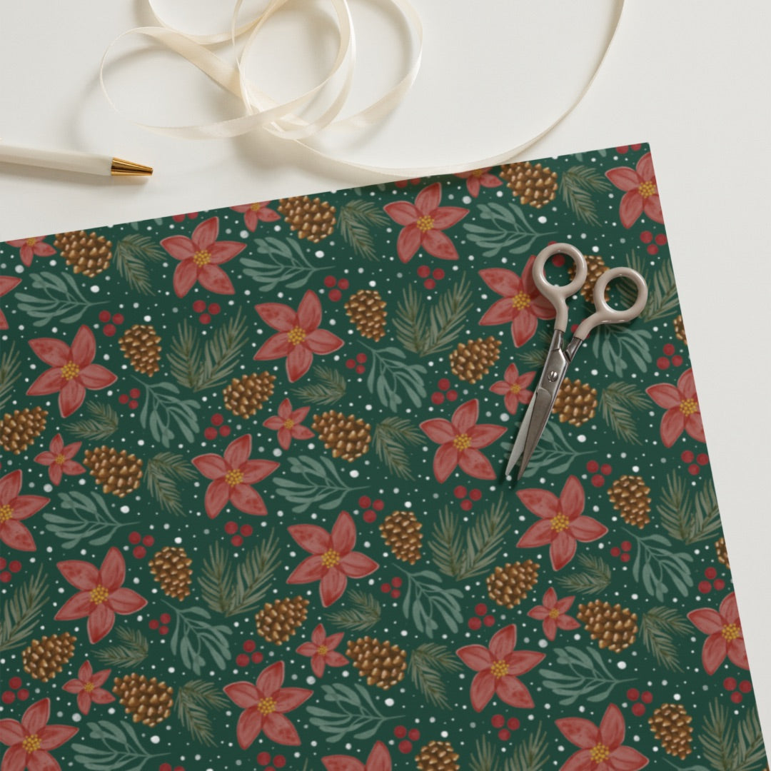 Holiday Forest Floral Hand-Illustrated Wrapping Paper