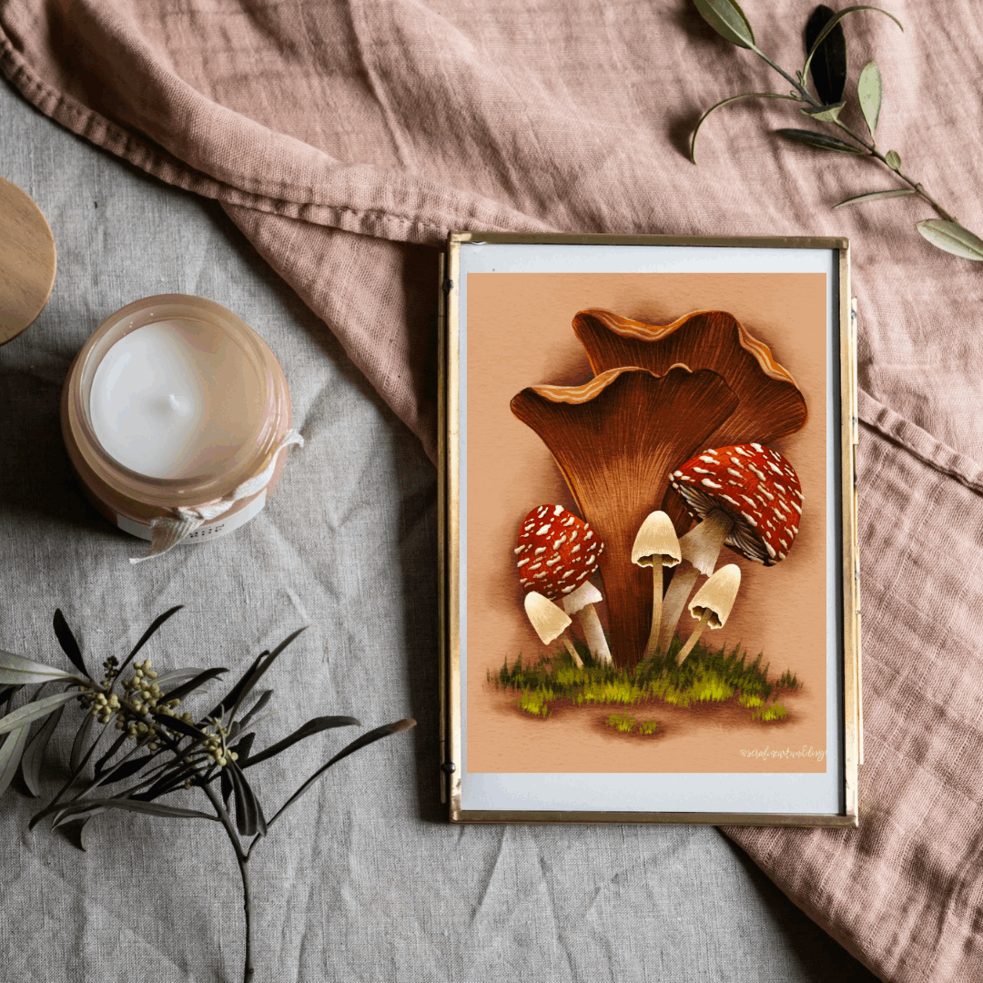 Fall Mushroom Art Print | Bookshelf Decor | Homestead Decor - Serafine Art & Design - 