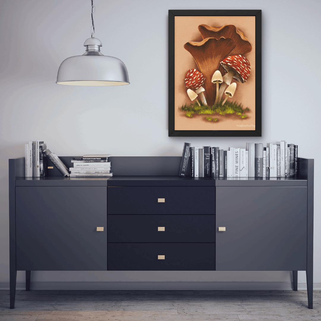 Fall Mushroom Art Print | Bookshelf Decor | Homestead Decor - Serafine Art & Design - 