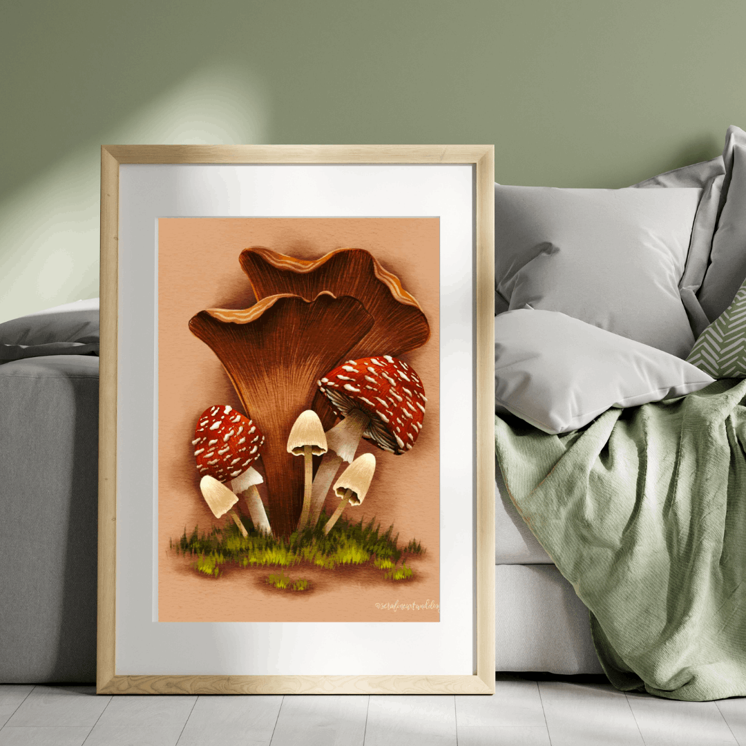Fall Mushroom Art Print | Bookshelf Decor | Homestead Decor - Serafine Art & Design - 