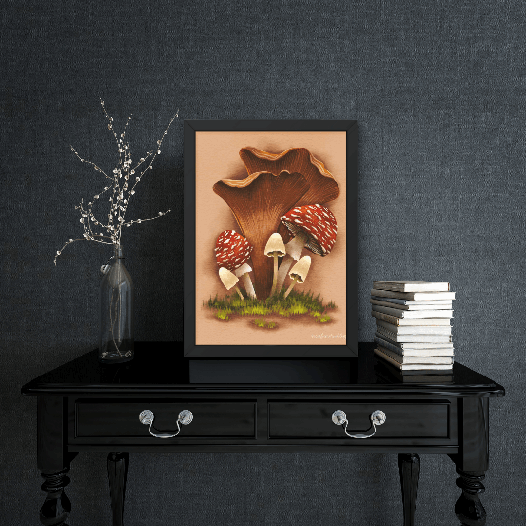 Fall Mushroom Art Print | Bookshelf Decor | Homestead Decor - Serafine Art & Design - 