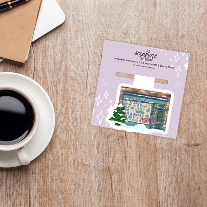 Cozy Christmas Bookstore Magnetic Bookmark | Cute Reading Accessories Gift for Book Lovers