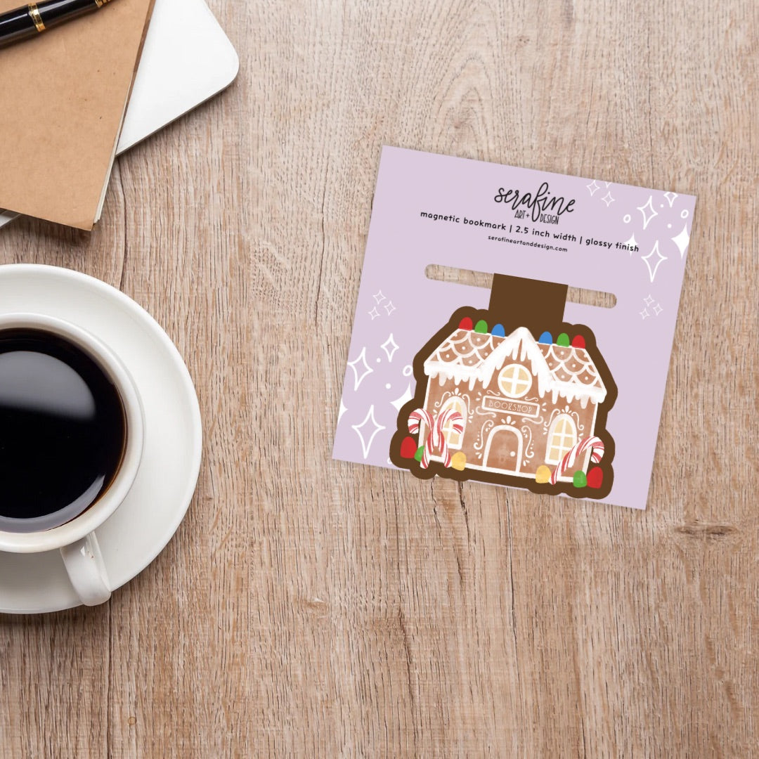 Gingerbread Bookstore Magnetic Bookmark | Cute Reading Accessories Gift for Book Lovers