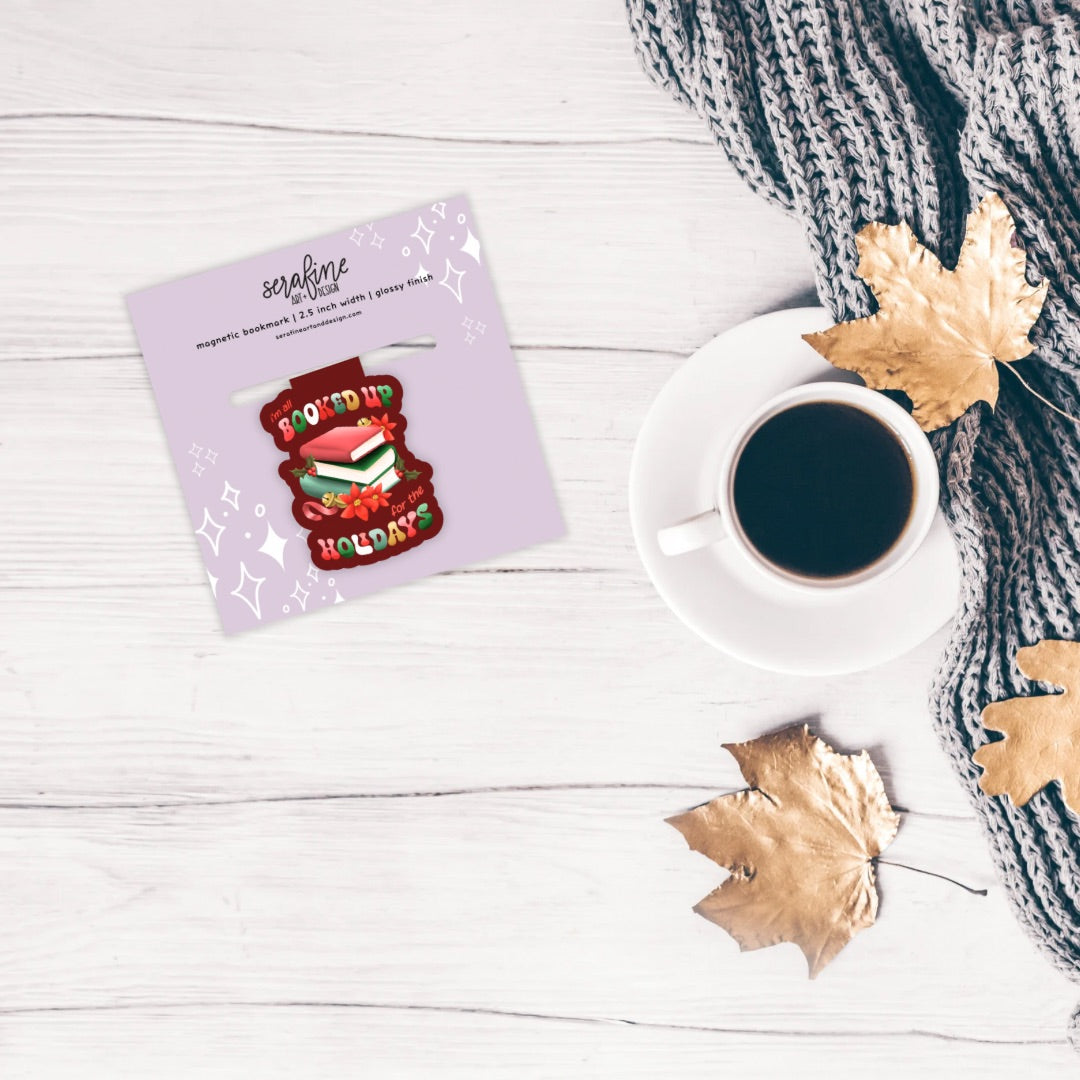 Booked for the Holidays Magnetic Bookmark | Cute Reading Accessories Gift for Book Lovers