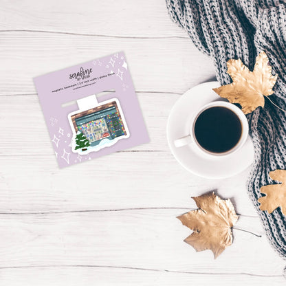 Cozy Christmas Bookstore Magnetic Bookmark | Cute Reading Accessories Gift for Book Lovers