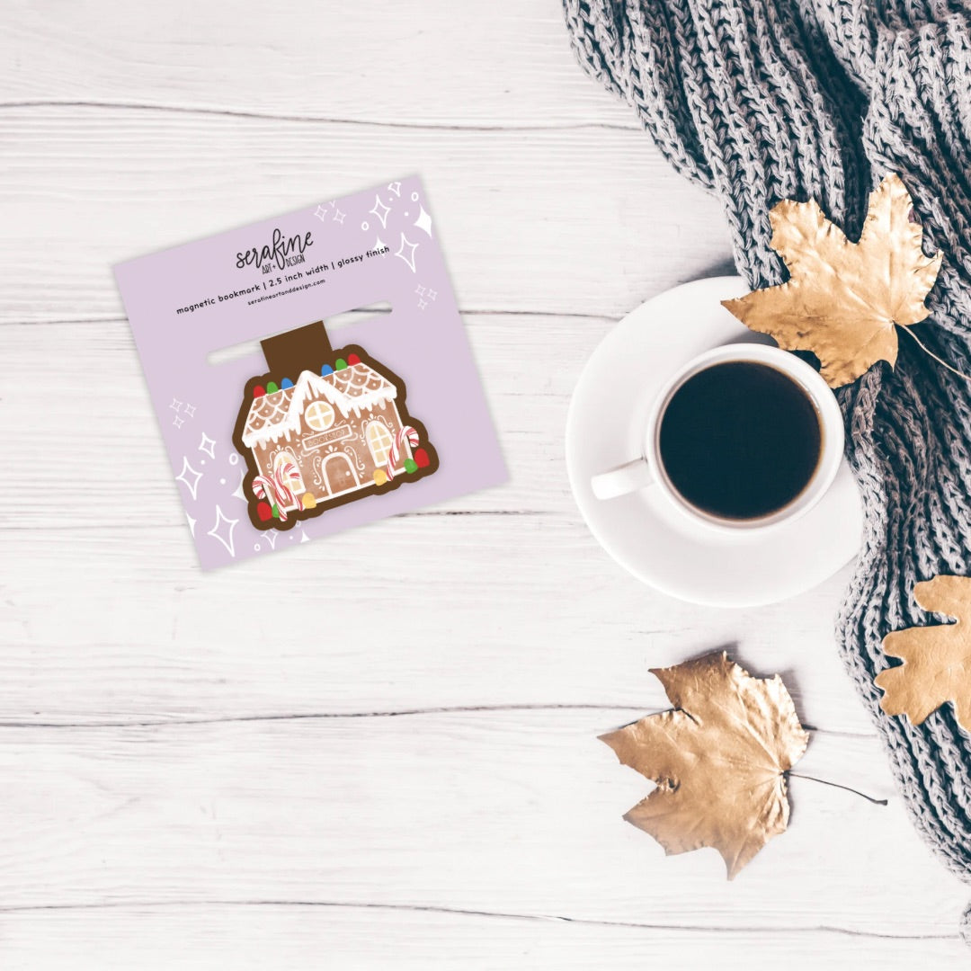 Gingerbread Bookstore Magnetic Bookmark | Cute Reading Accessories Gift for Book Lovers