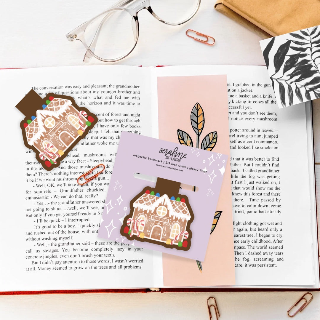 Gingerbread Bookstore Magnetic Bookmark | Cute Reading Accessories Gift for Book Lovers