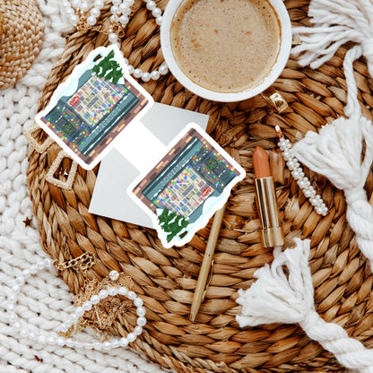 Cozy Christmas Bookstore Magnetic Bookmark | Cute Reading Accessories Gift for Book Lovers