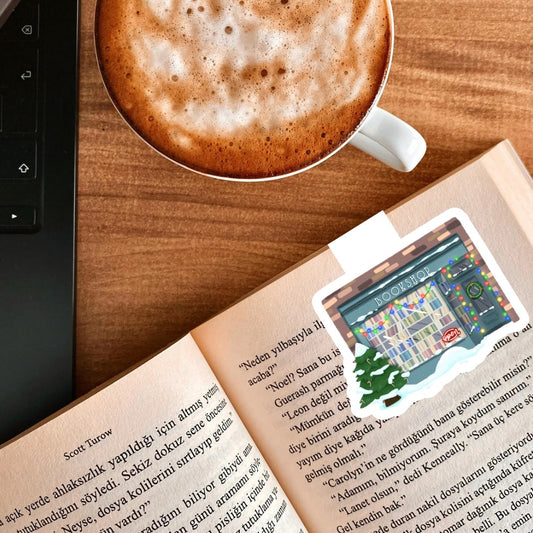 Cozy Christmas Bookstore Magnetic Bookmark | Cute Reading Accessories Gift for Book Lovers