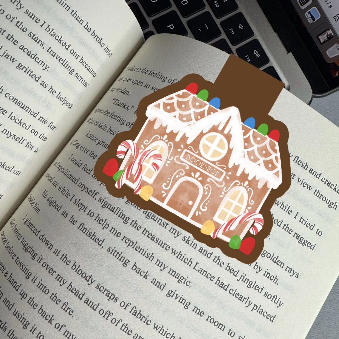 Gingerbread Bookstore Magnetic Bookmark | Cute Reading Accessories Gift for Book Lovers