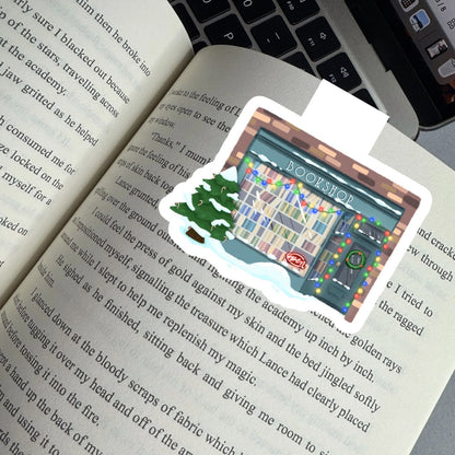 Cozy Christmas Bookstore Magnetic Bookmark | Cute Reading Accessories Gift for Book Lovers