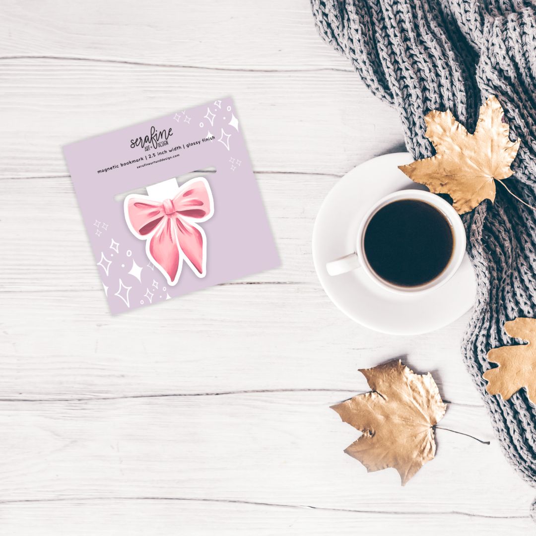 Pink Cottagecore Bow Magnetic Bookmark