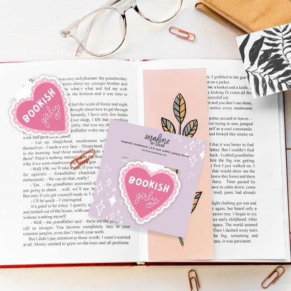Bookish Girly Pink Lace Heart Magnetic Bookmark